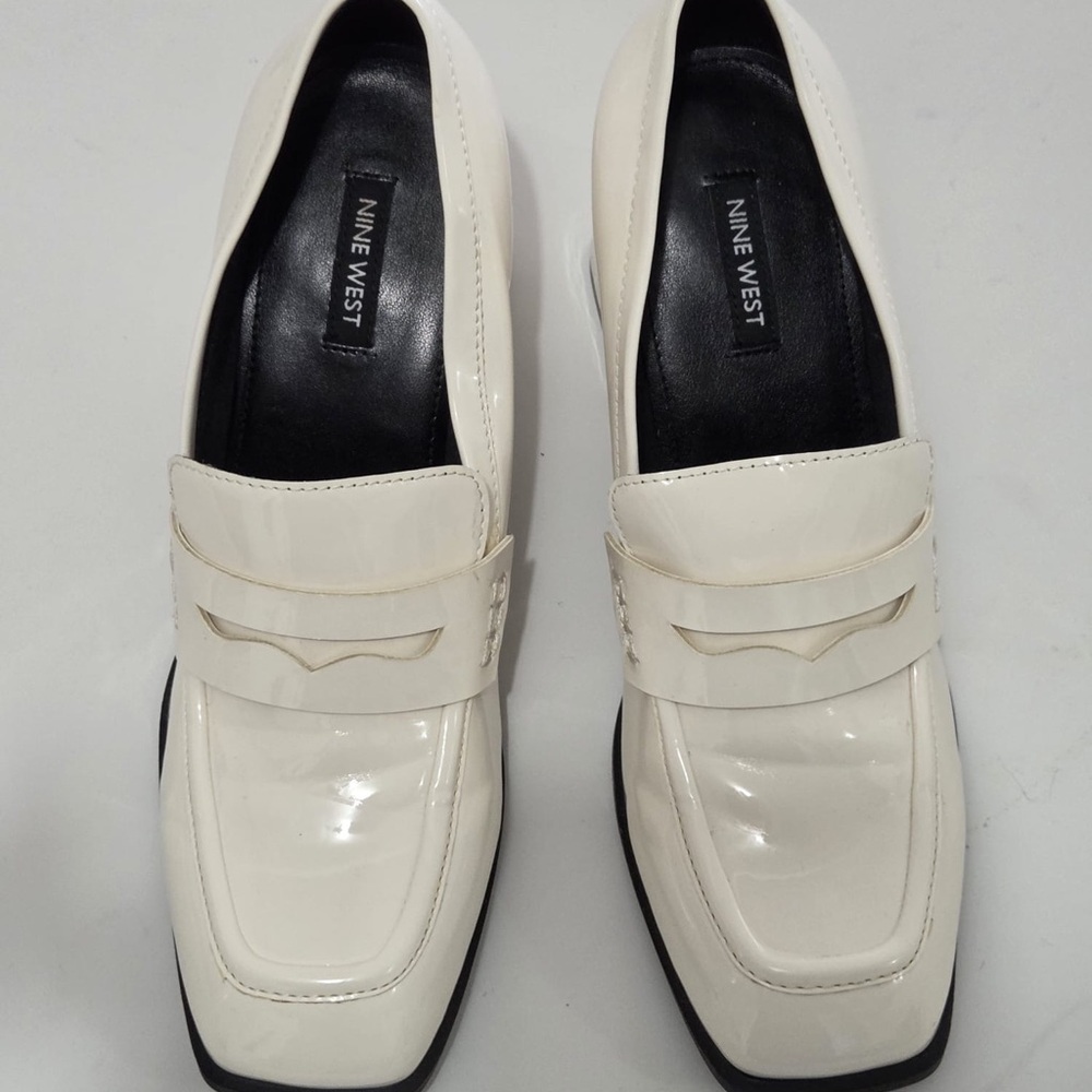 Nine West Women Off-White block heel Square Toe